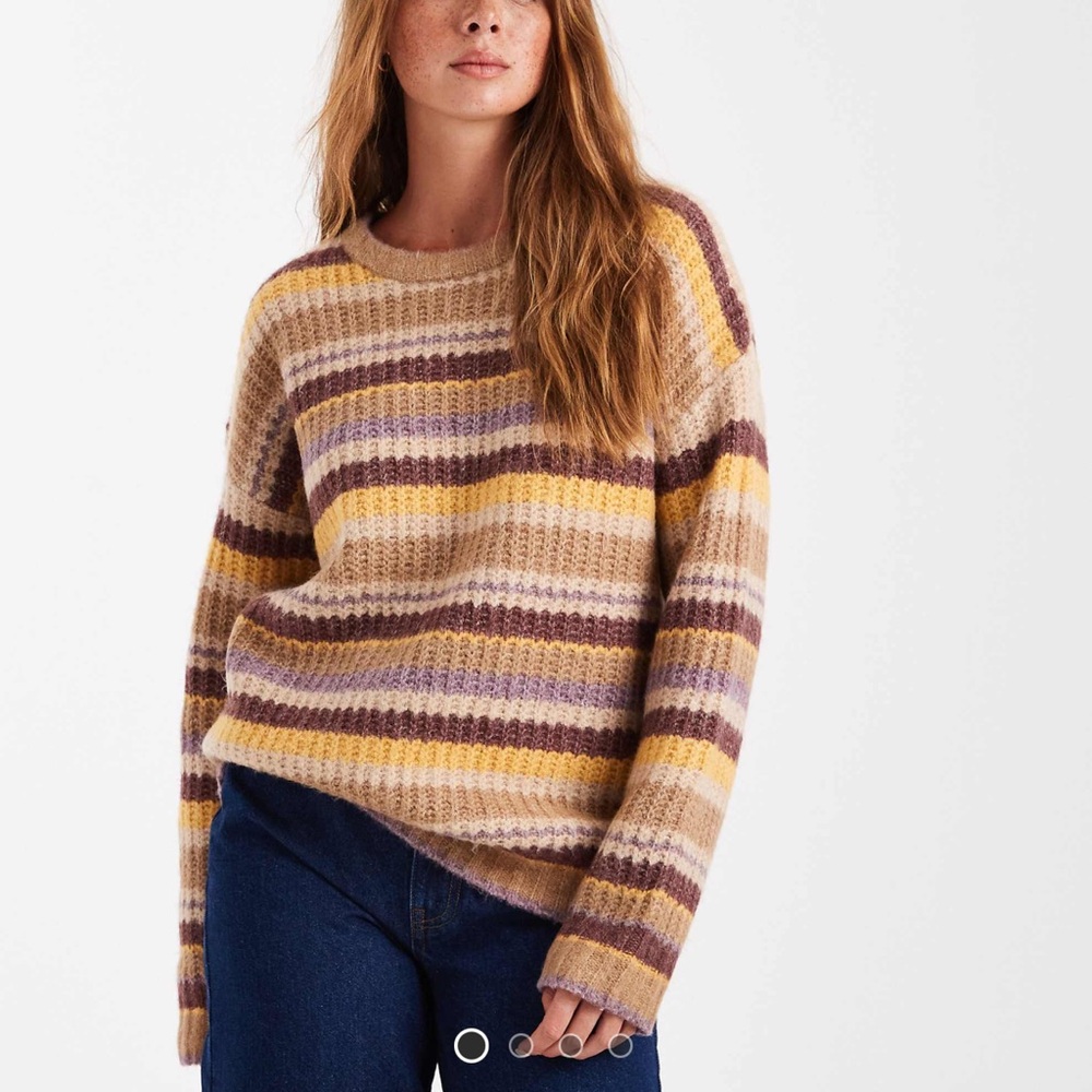 Cotton On Luxe Crew Sweater Mustard Stripe